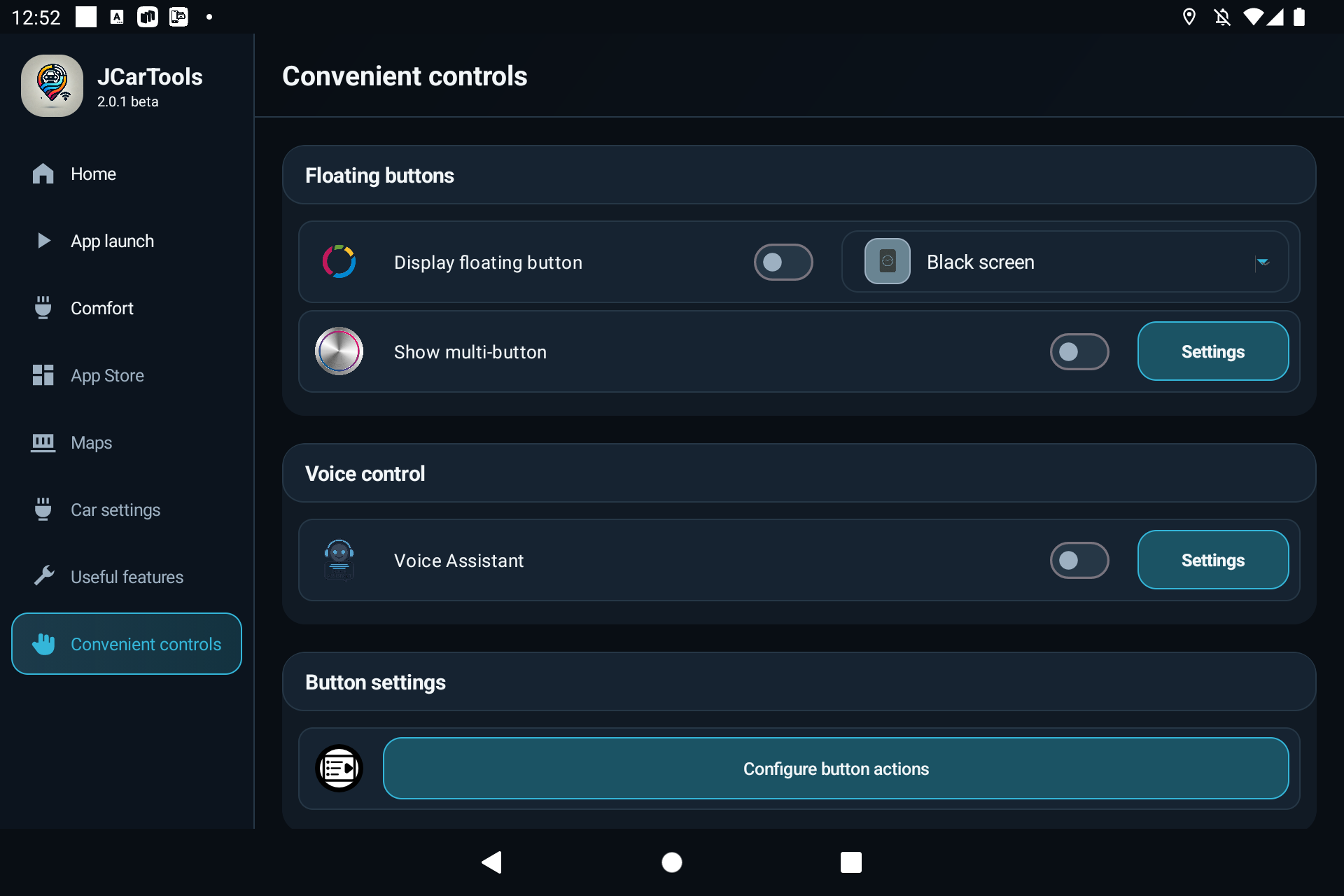 Floating button, multi-button and voice assistant settings in JCarTools