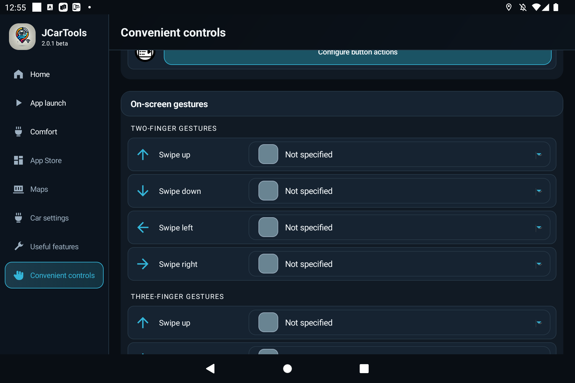 Assigning JCarTools actions to two-finger and three-finger screen gestures