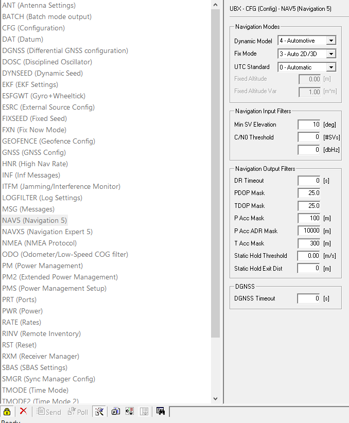 u-center NAV5 automotive dynamic model